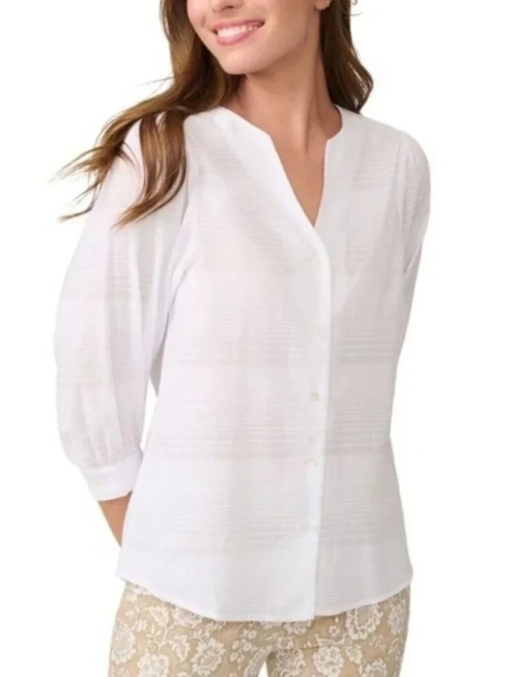 J. McLaughlin Estella White Puff Sleeve Button Down Blouse White Women’s Size M